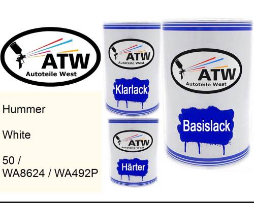 Hummer, White, 50 / WA8624 / WA492P: 500ml Lackdose + 500ml Klarlack + 250ml Härter - Set, von ATW Autoteile West.